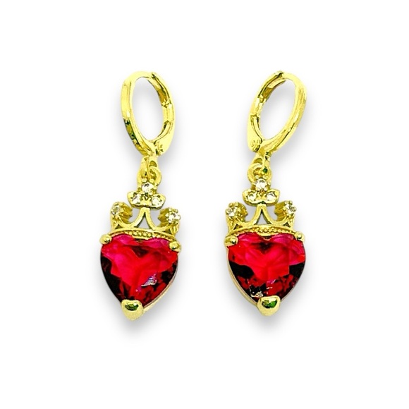 Elegant Red Heart Goldfilled Drop Earrings - Picture 1 of 2